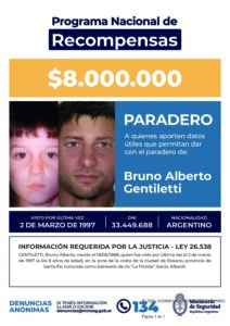 El Gobierno eleva la recompensa por datos sobre un caso de desaparición en Rosario